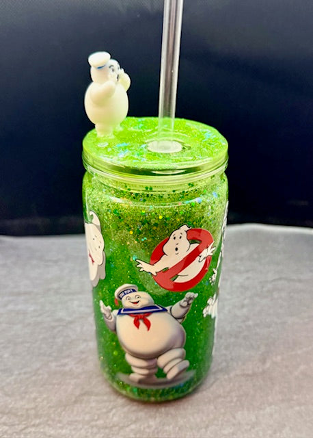 16oz Snowglobe tumbler with decorated top
