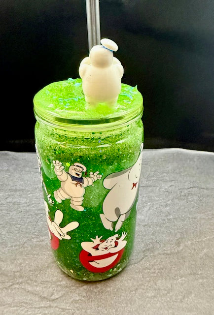 16oz Snowglobe tumbler with decorated top