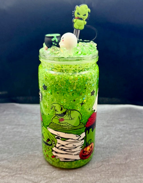 16oz Snowglobe tumbler with decorated top