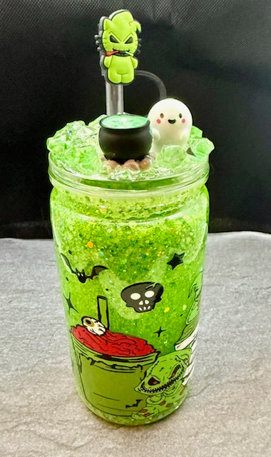 16oz Snowglobe tumbler with decorated top
