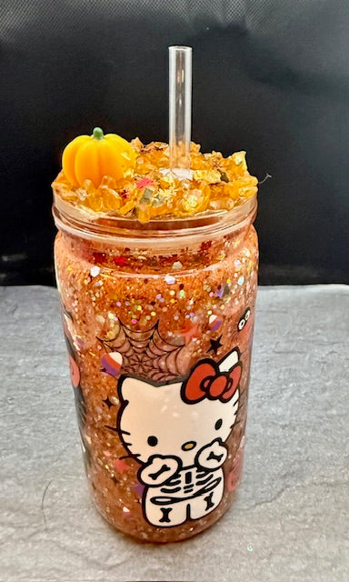 16oz Snowglobe tumbler with decorated top
