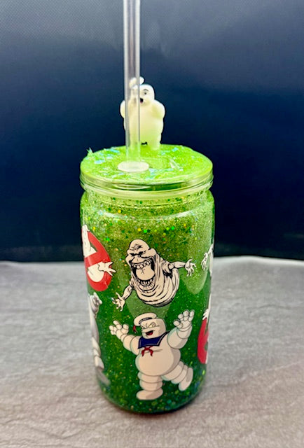16oz Snowglobe tumbler with decorated top