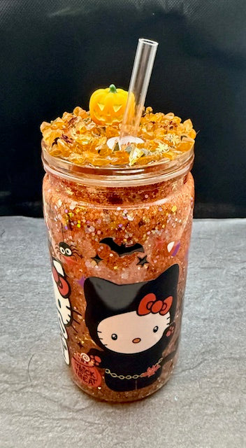 16oz Snowglobe tumbler with decorated top